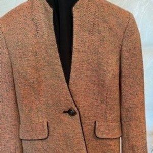 Jones New York black and orange tweed fabric jacket with black trim, size 4